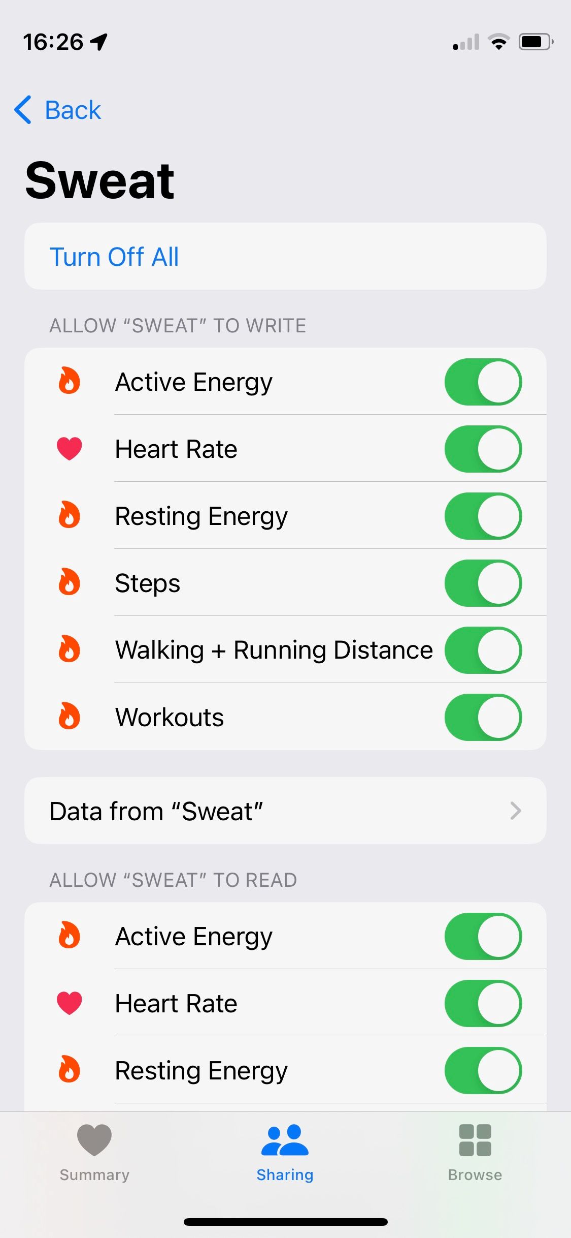 اسکرین شات برنامه Sweat Apple Health Access