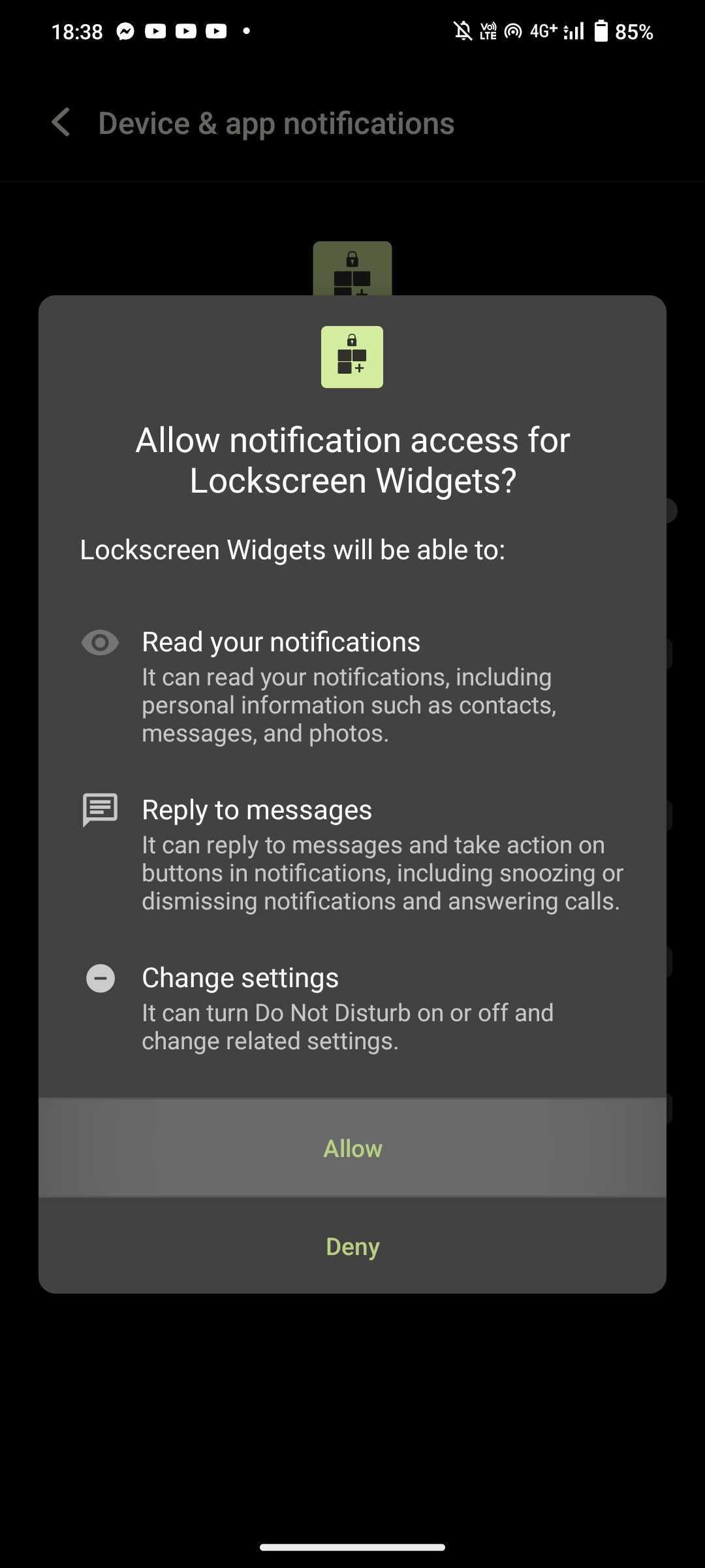 Allow notification access for Lockscreen Widgets