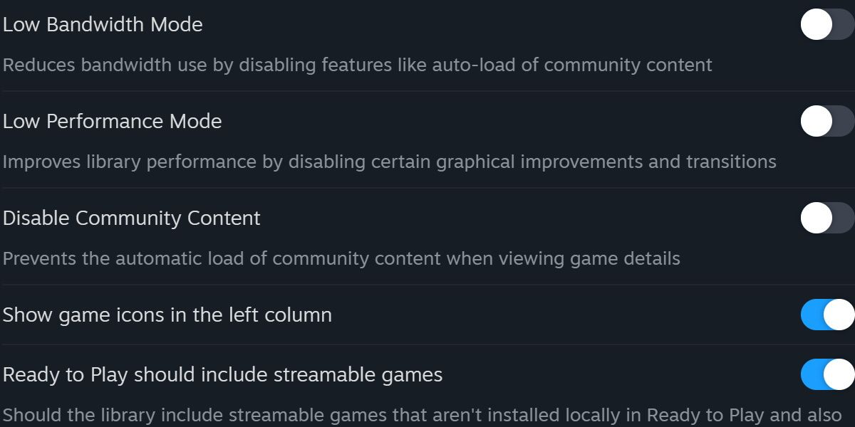 Steam library settings