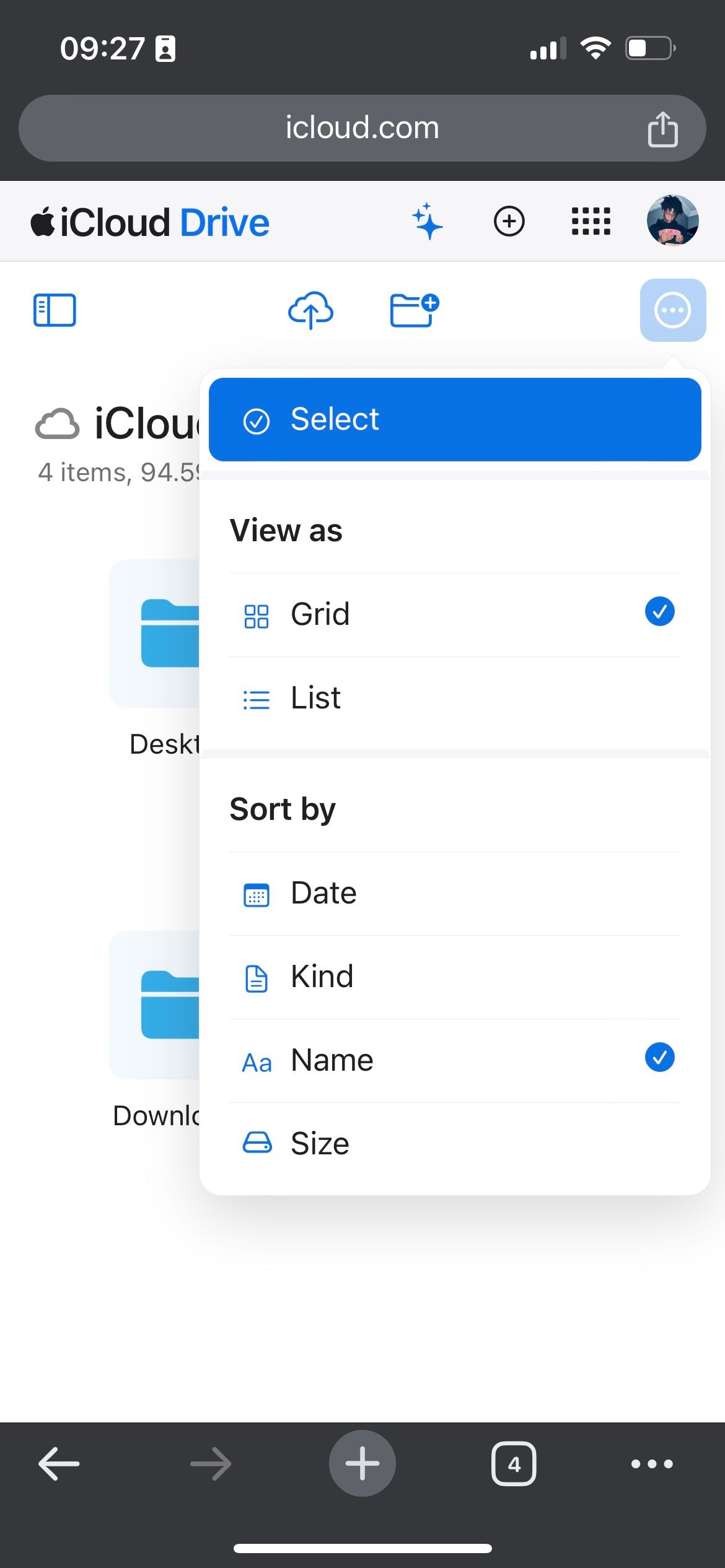 Select tool in iCloud Drive on iCloud web