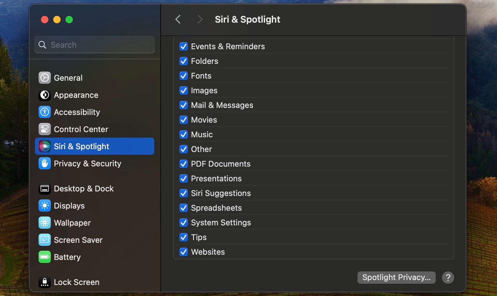 تنظیمات سیری و Spotlight در macOS