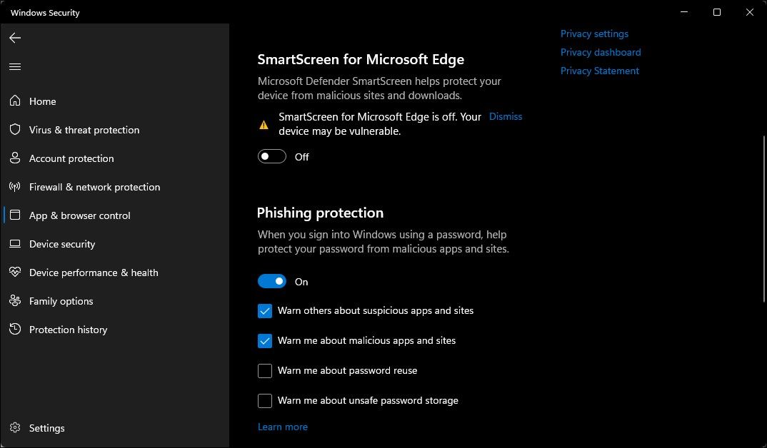 pantalla inteligente deshabilitada Microsoft Edge Windows Security