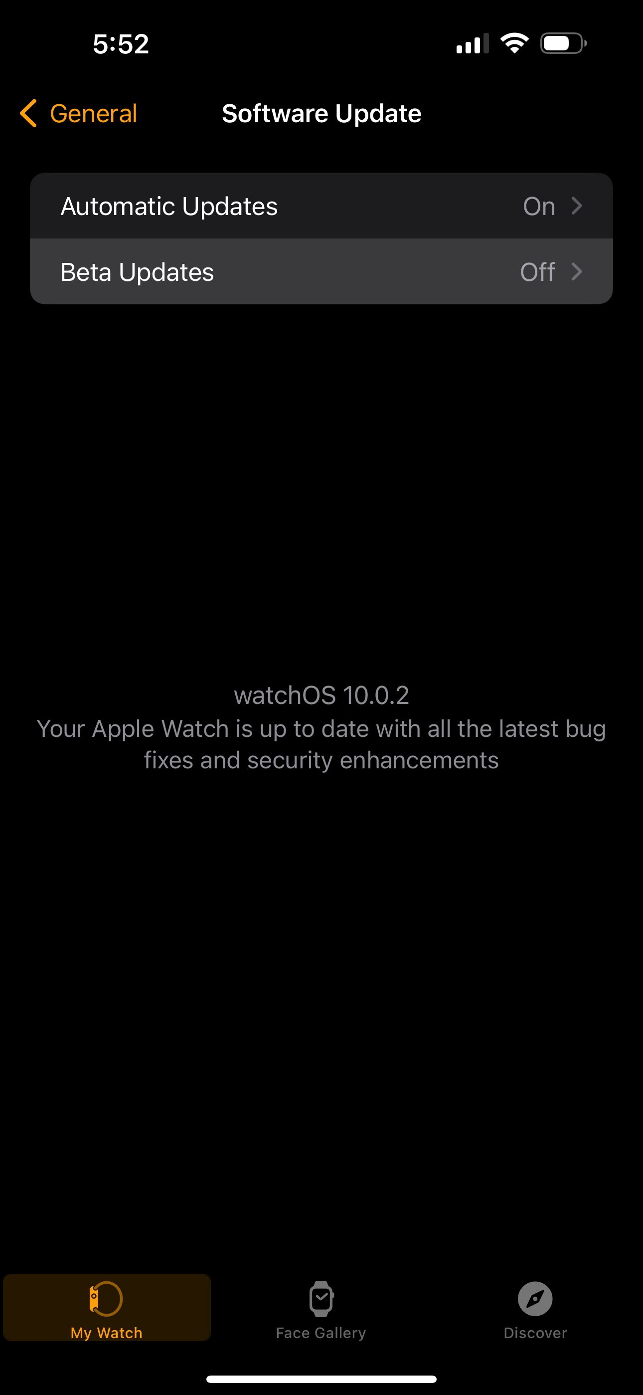 Software Update menu in the Watch app