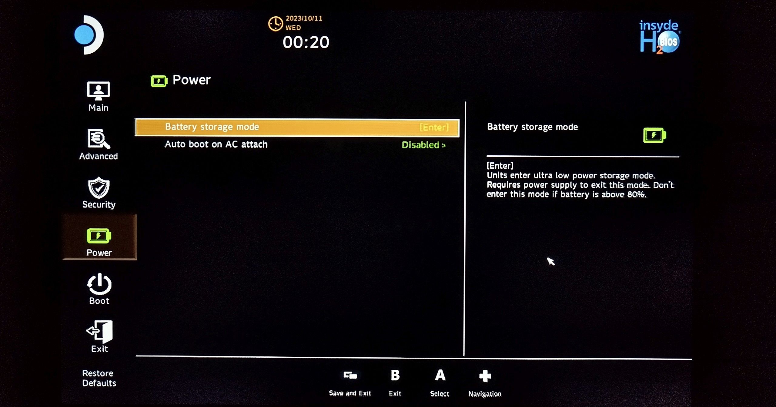 Steam Deck BIOS battery storage mode