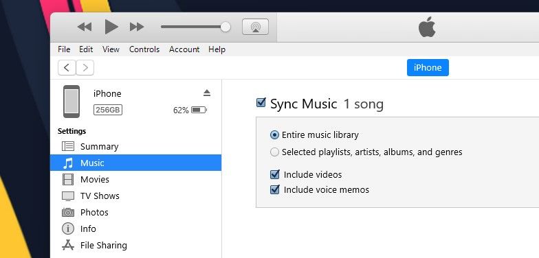 Sync Music option in iTunes