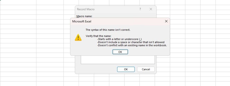 Syntax guide for Excel macro names