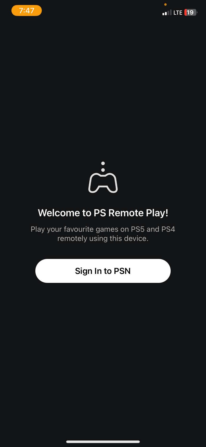 the sign in button on PlayStation Remote Play mobile app