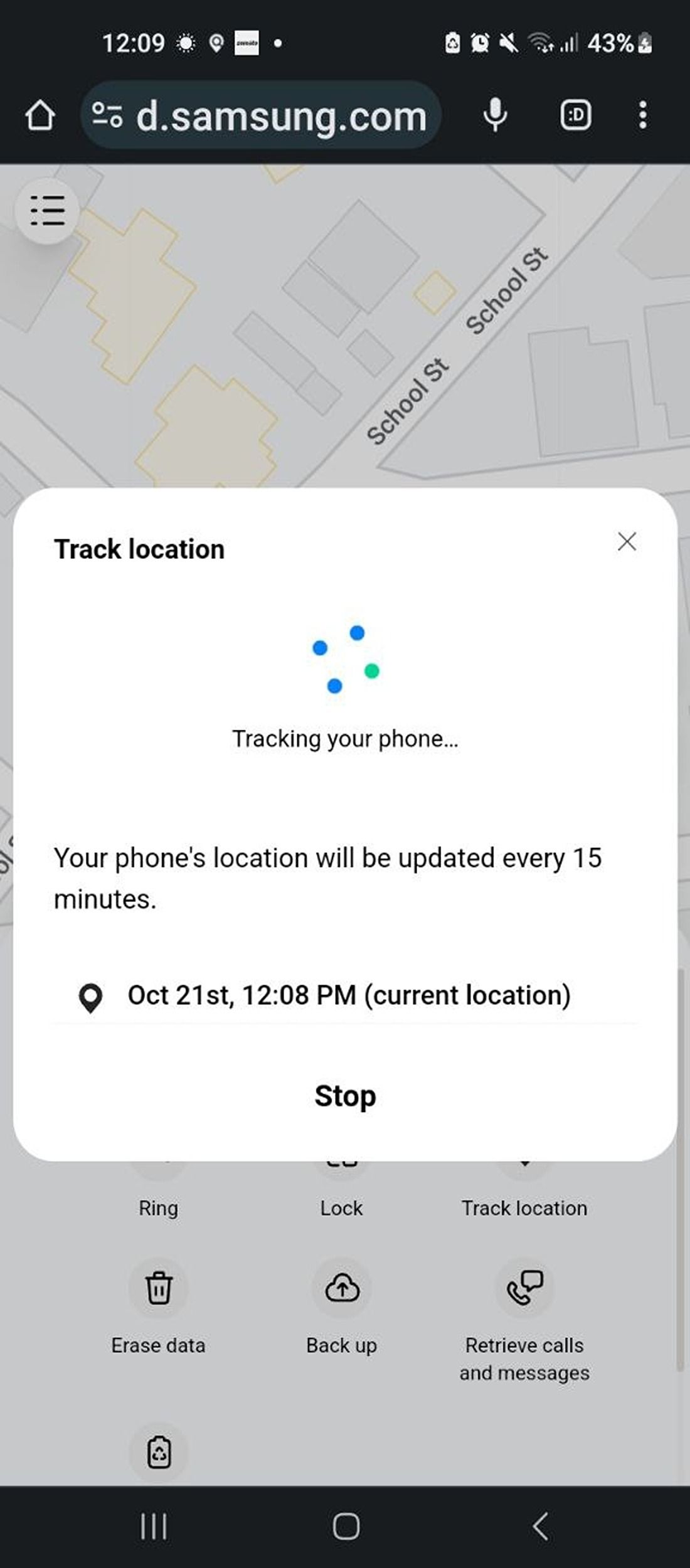 Location track progress Samsung galaxy