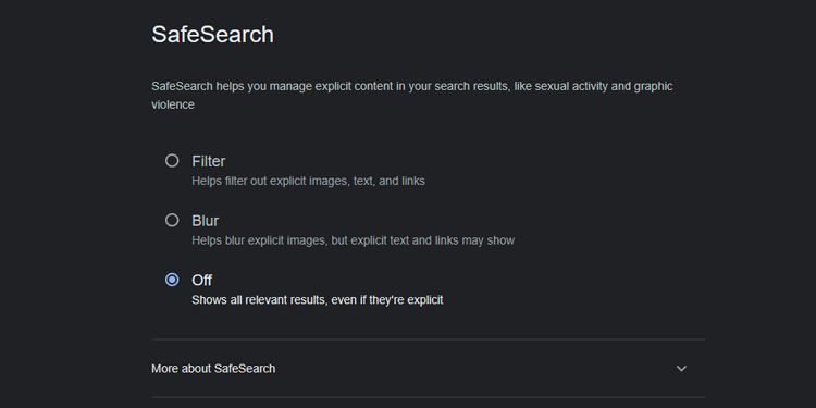 Google SafeSearch را خاموش کنید