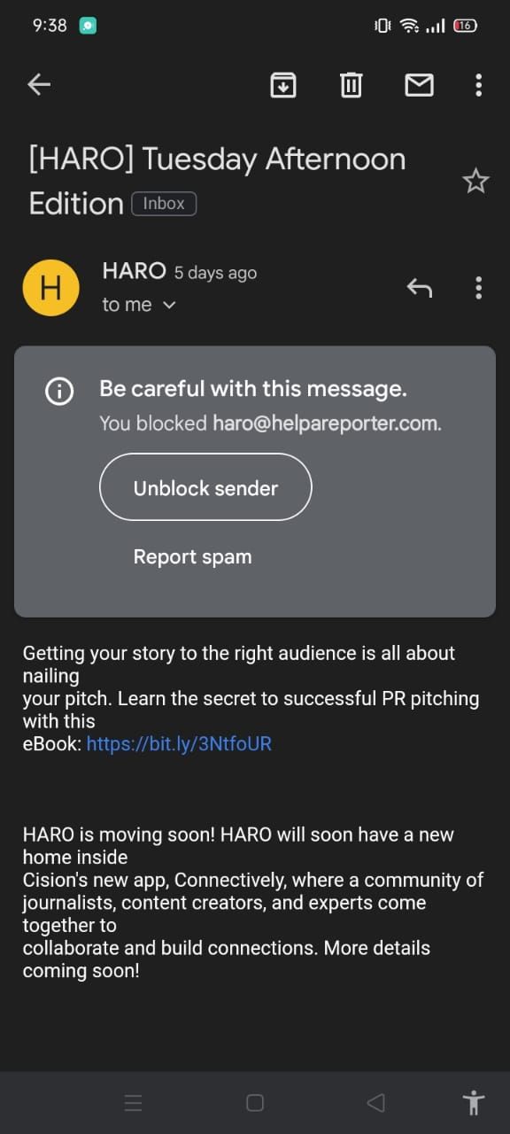 unblocking a sender in the gmail mobile app