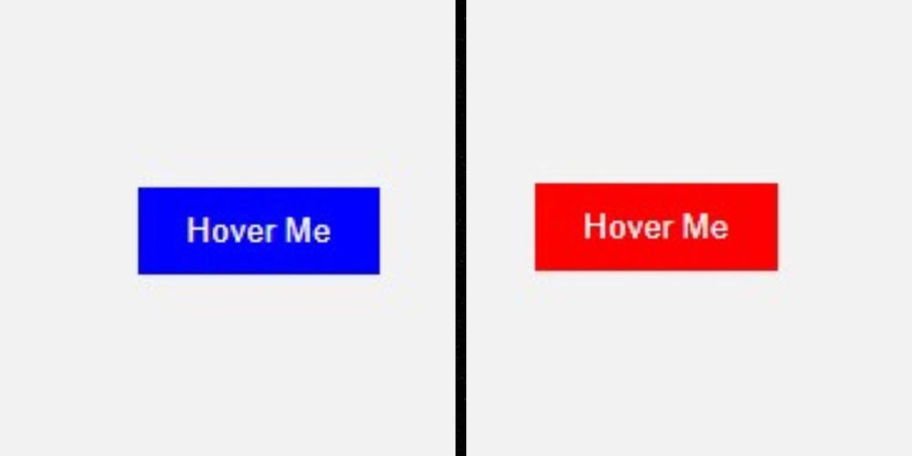 تصویر شبکه ای با دکمه های "Hover me": آبی در سمت چپ، قرمز در سمت راست.