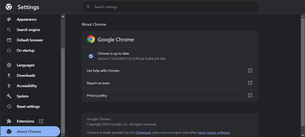 Update Google Chrome to the latest version available