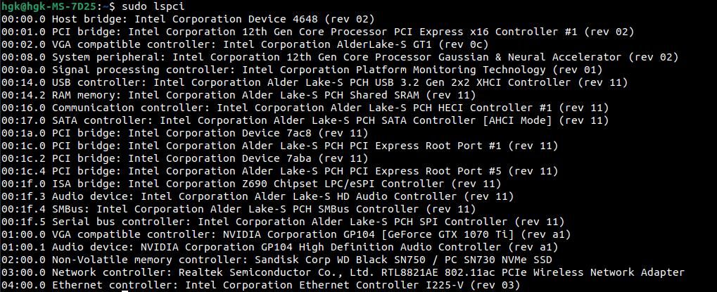 using sudo lspci to check whether sound card is detected