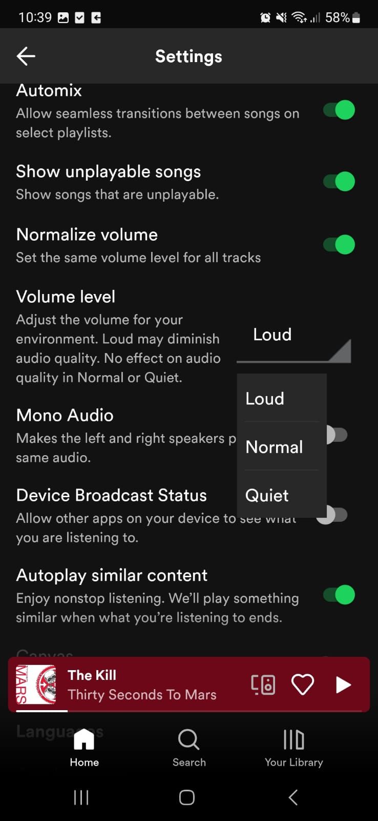 Set volume level to loud on Spotify mobile app