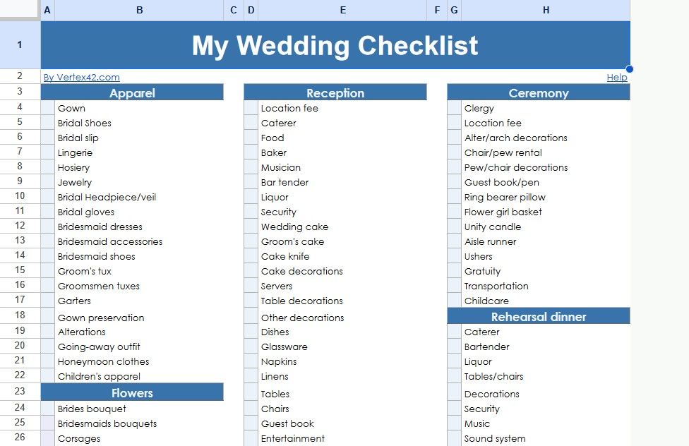 Wedding Checklist Template for Google Docs