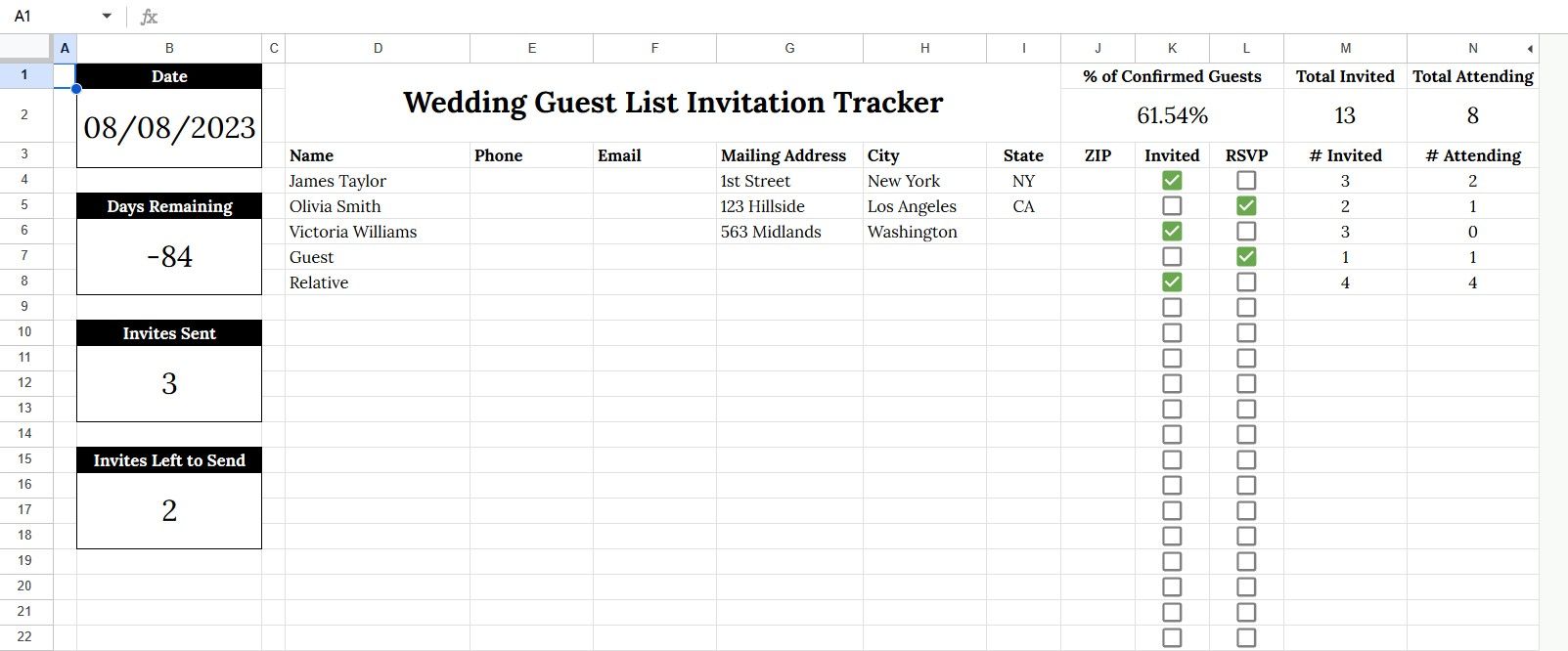 wedding guest list tracker template