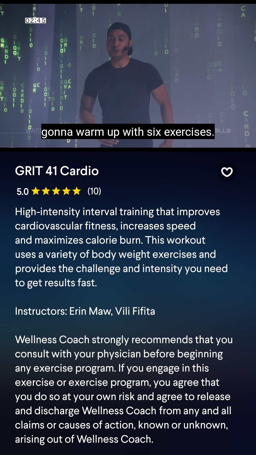 برنامه موبایل Wellness Coach کلاس کاردیو