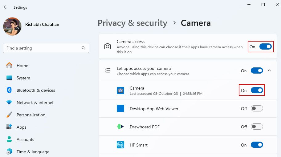 Настройки конфиденциальности камеры Windows
