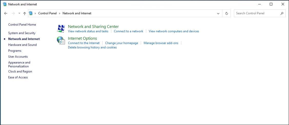 Windows Control Panel Network Options