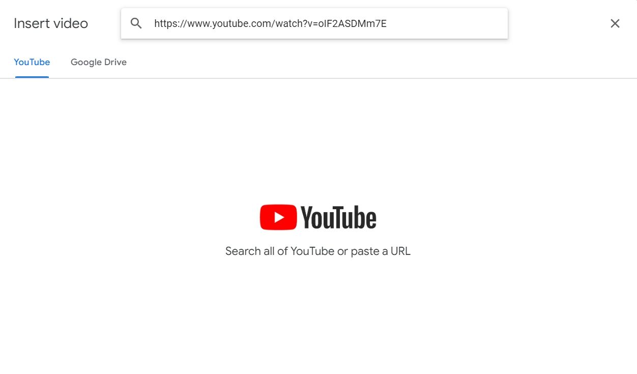 YouTube URL bar in Google Slides