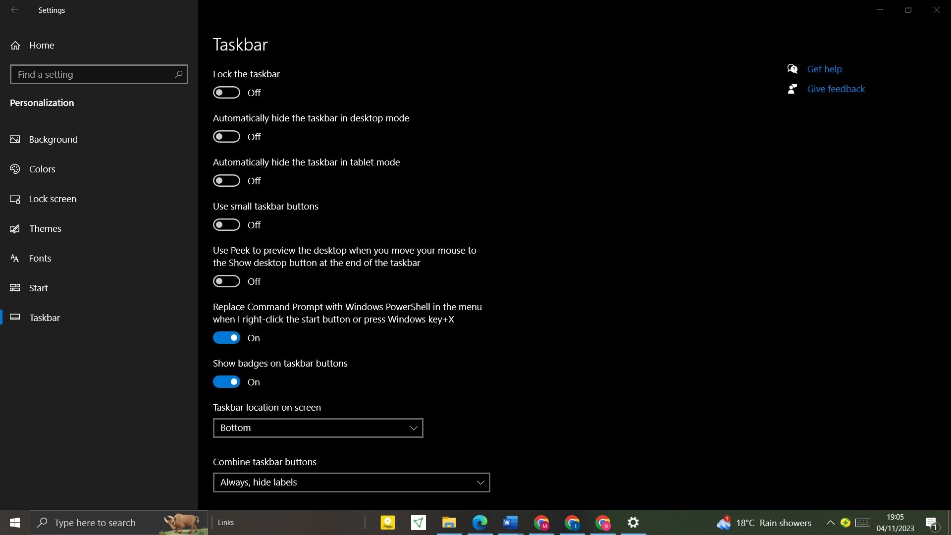 Iconos de la barra de tareas centrados en Windows 10