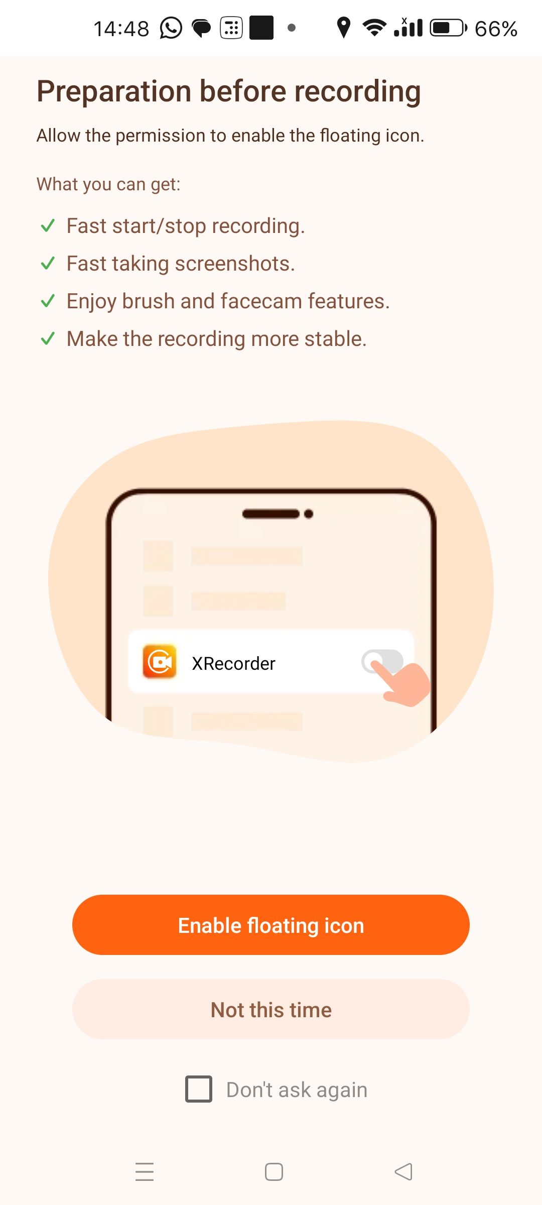 Enable Floating Icon in XRecorder