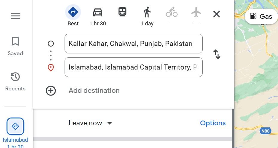 Öffnen der Optionseinstellungen auf der Google Maps-Website