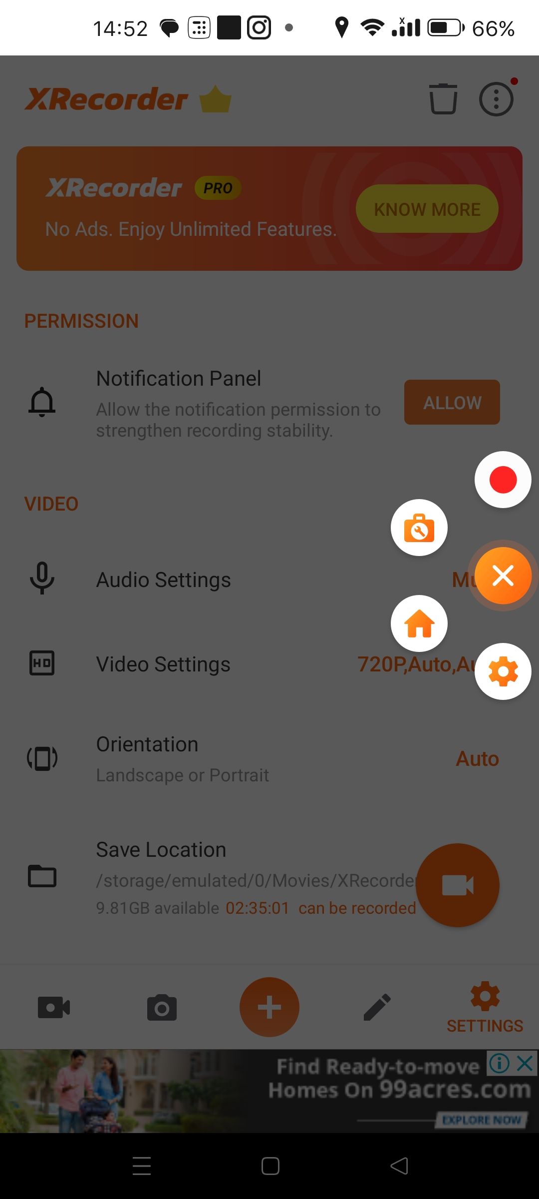 Floating Icon Menu in XRecorder