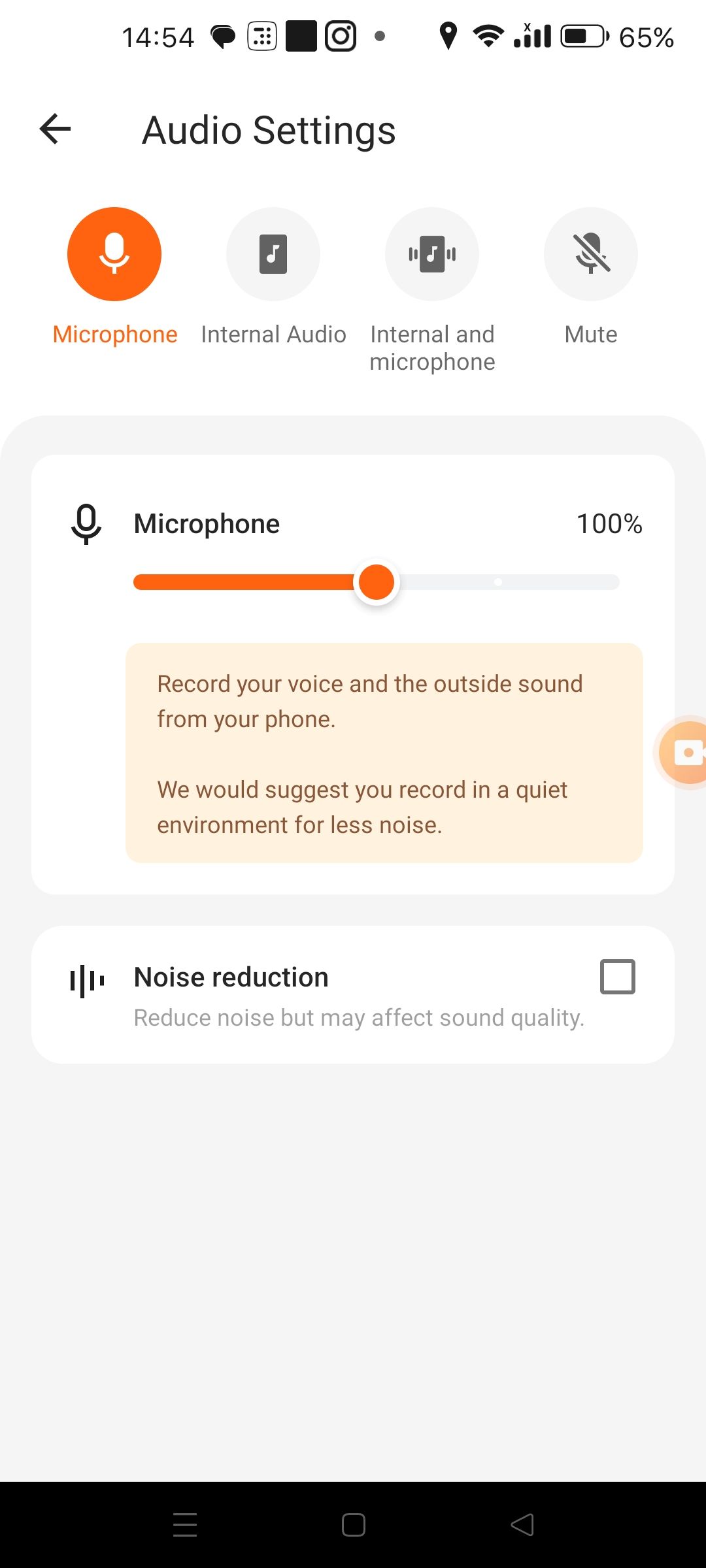 Audio Settings in XRecorder
