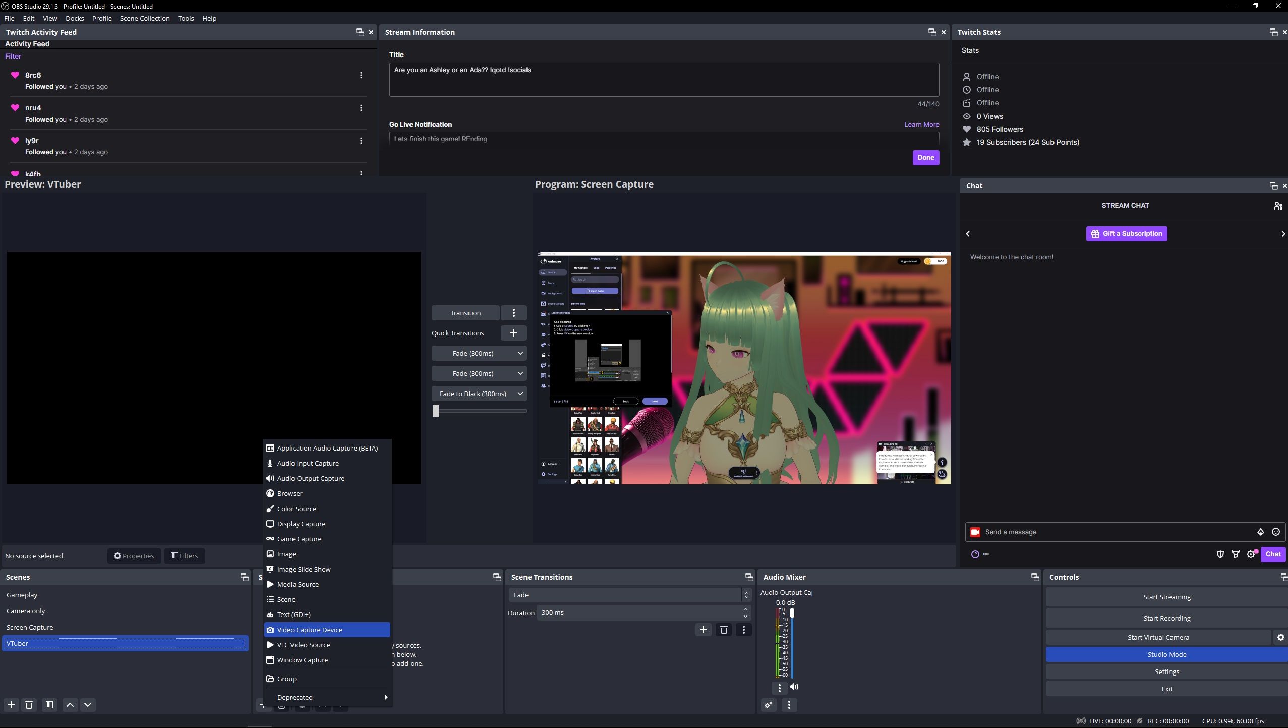 Add Video Capture Device on OBS to Add VTuber Avatar