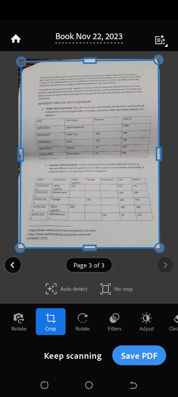 Adobe Scan app scanning a document 