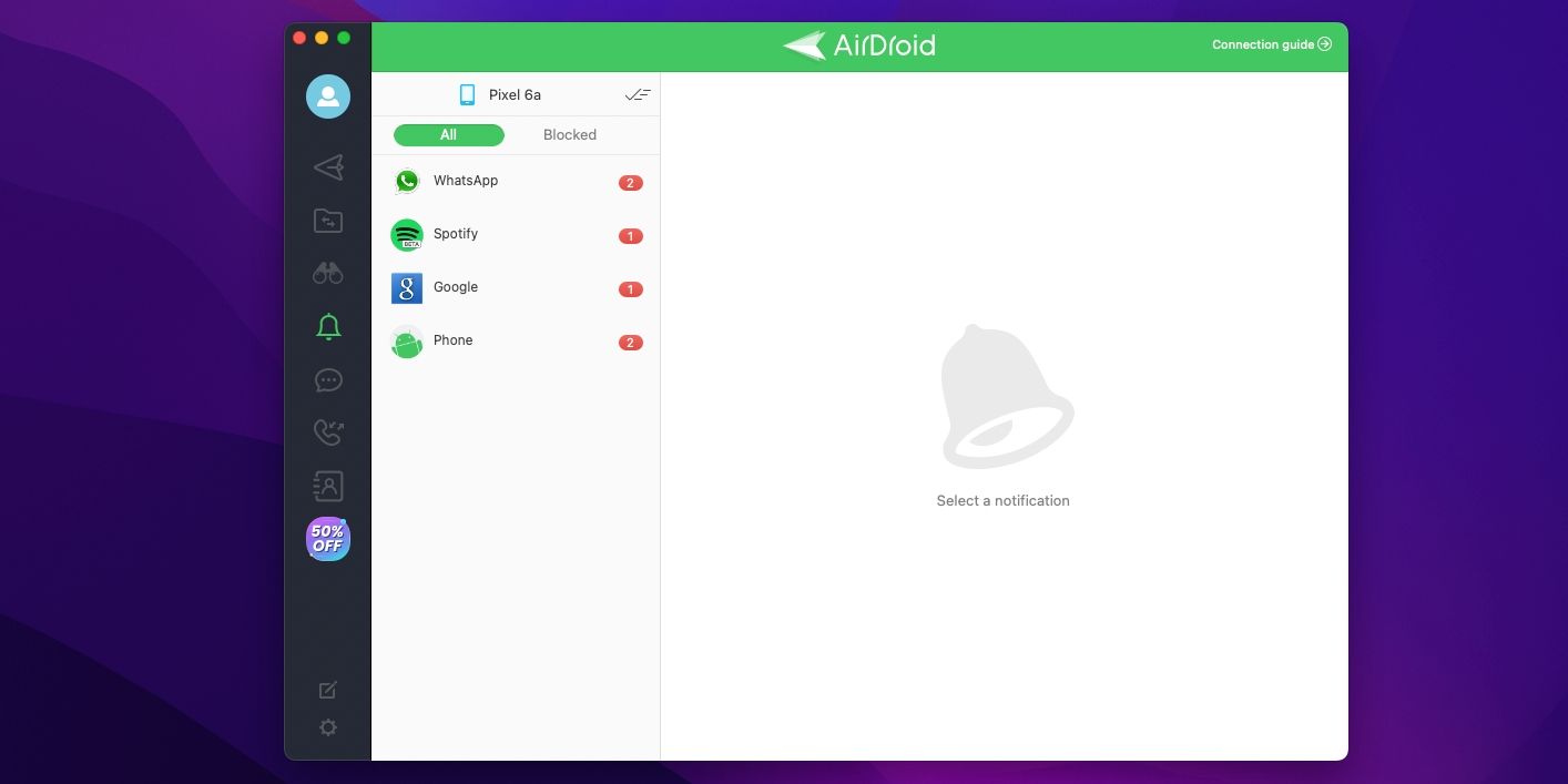 AirDroid open on Mac with notifications displaying