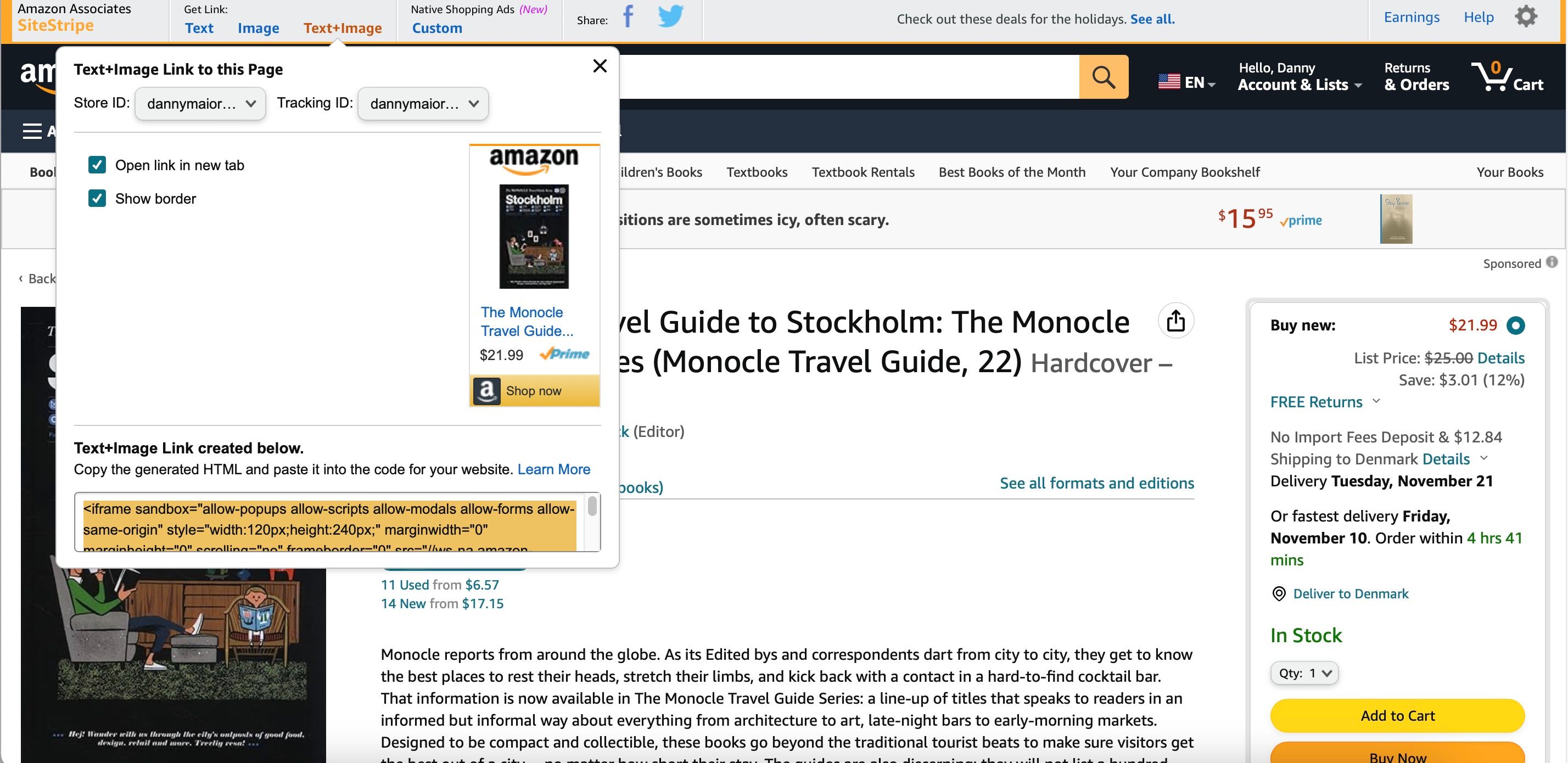 The SiteStripe Banner on Amazon