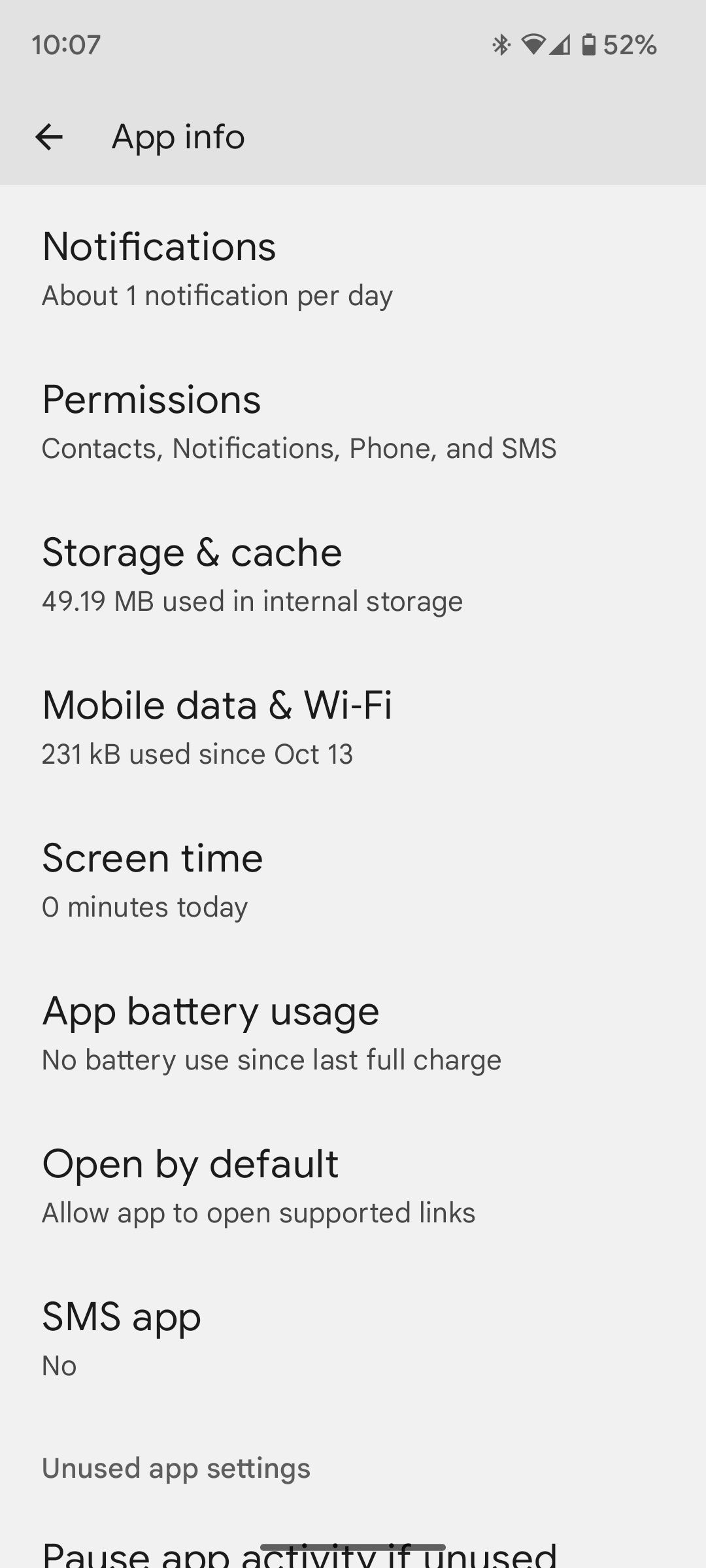 The App battery usage section in the Settings app on a Pixel 7