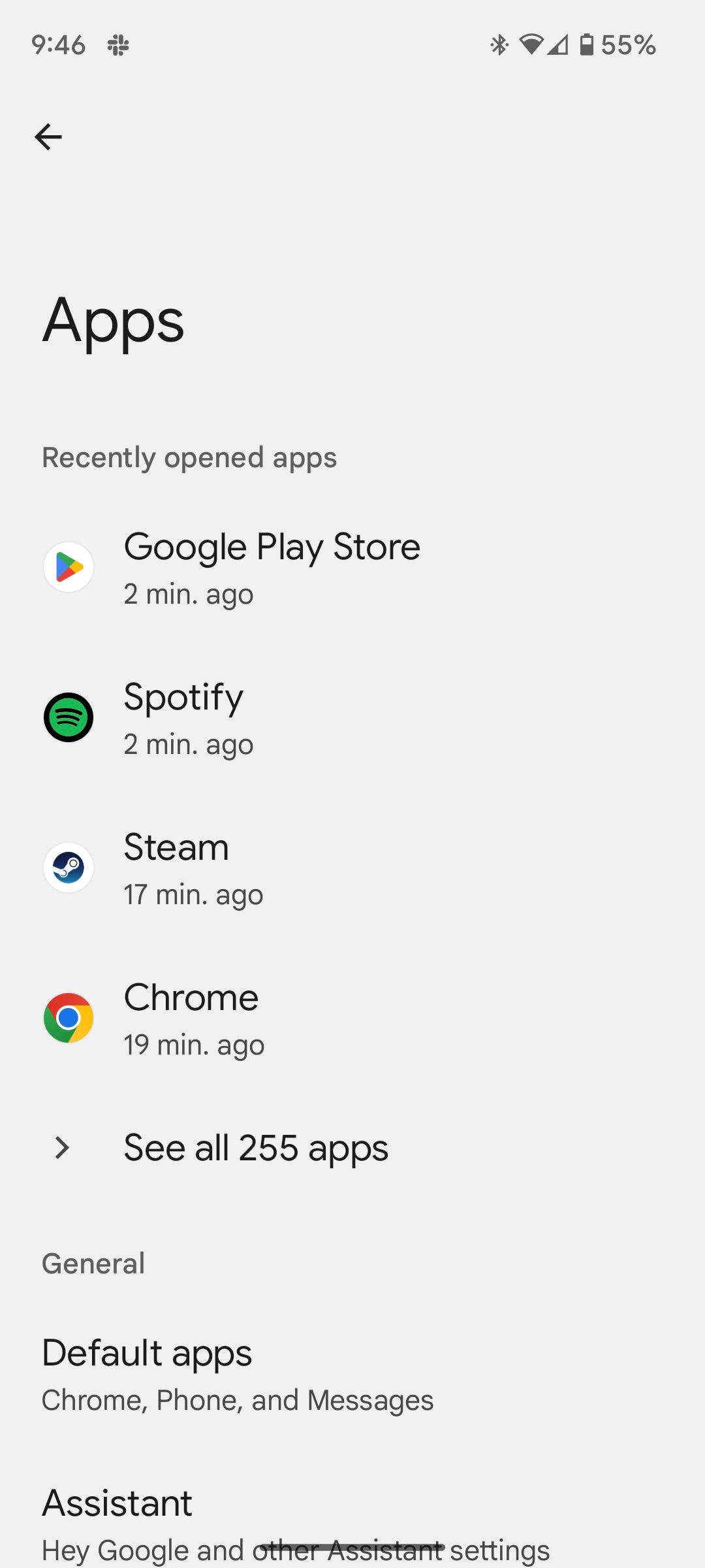 The Apps section in the Settings app on a Pixel 7