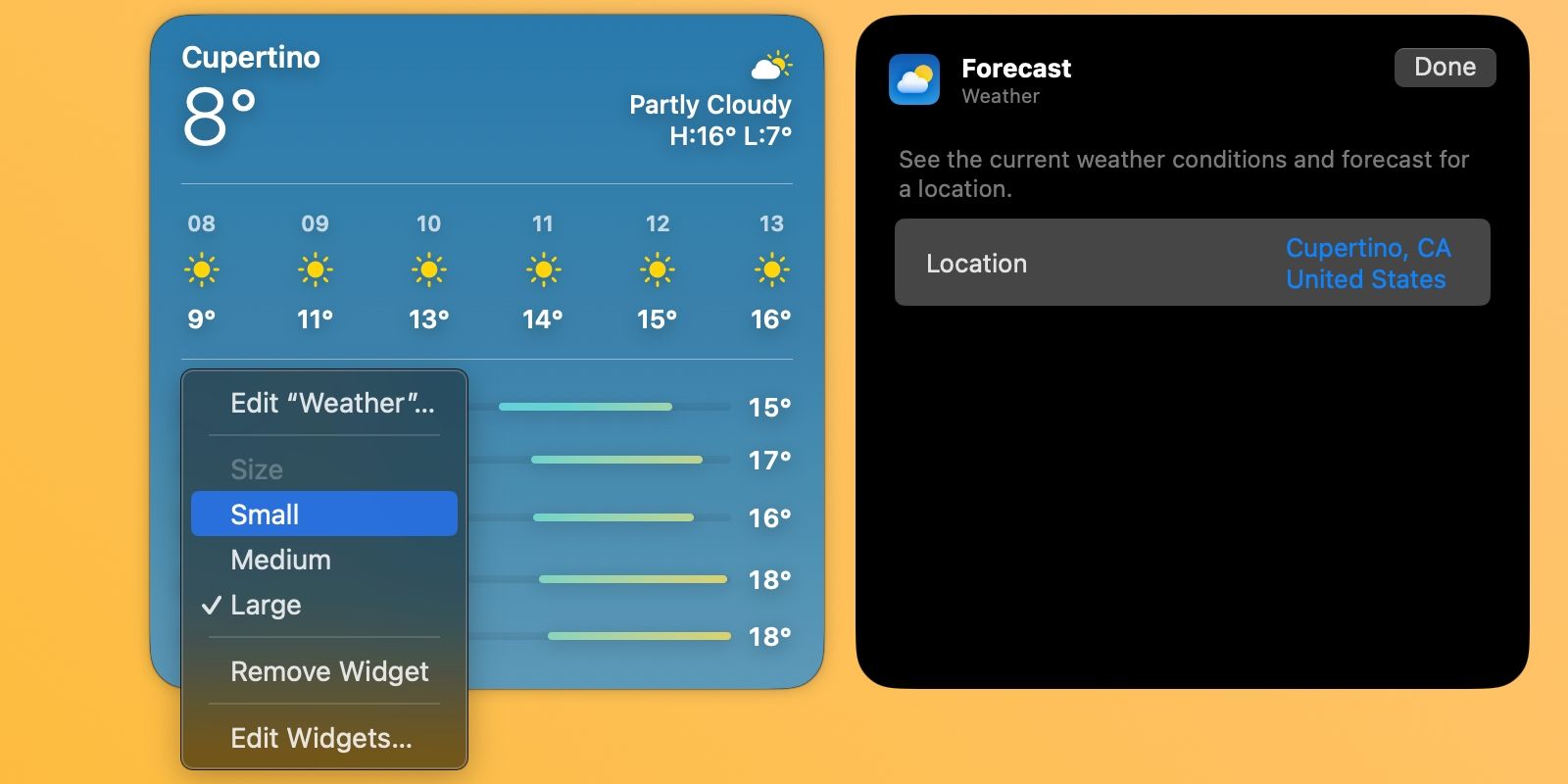 Adjusting widget size and changing city for the Weather widget on macOS Sonoma