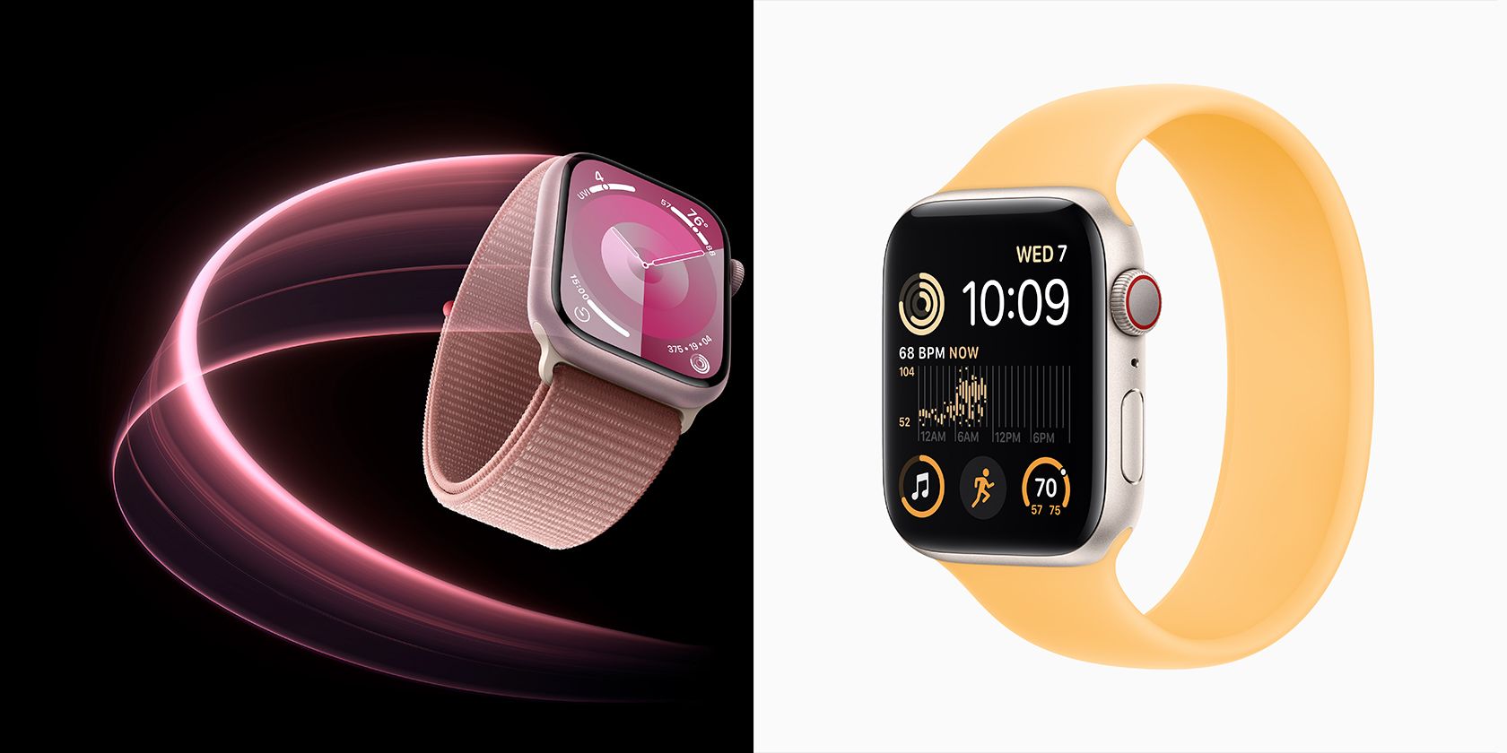 Apple Watch Series 9 and Apple Watch SE side by side