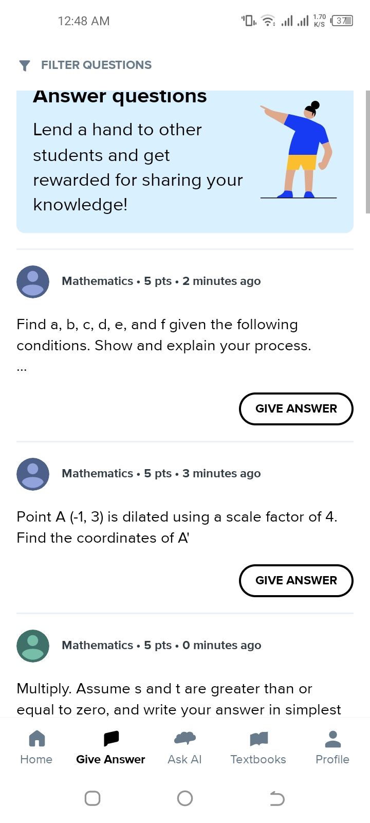 Brainly app Give Answers section 