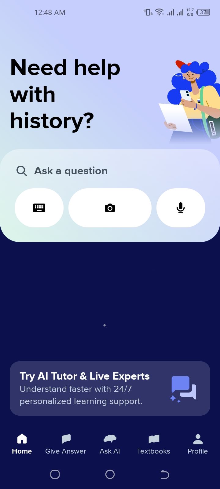Brainly app homepage 