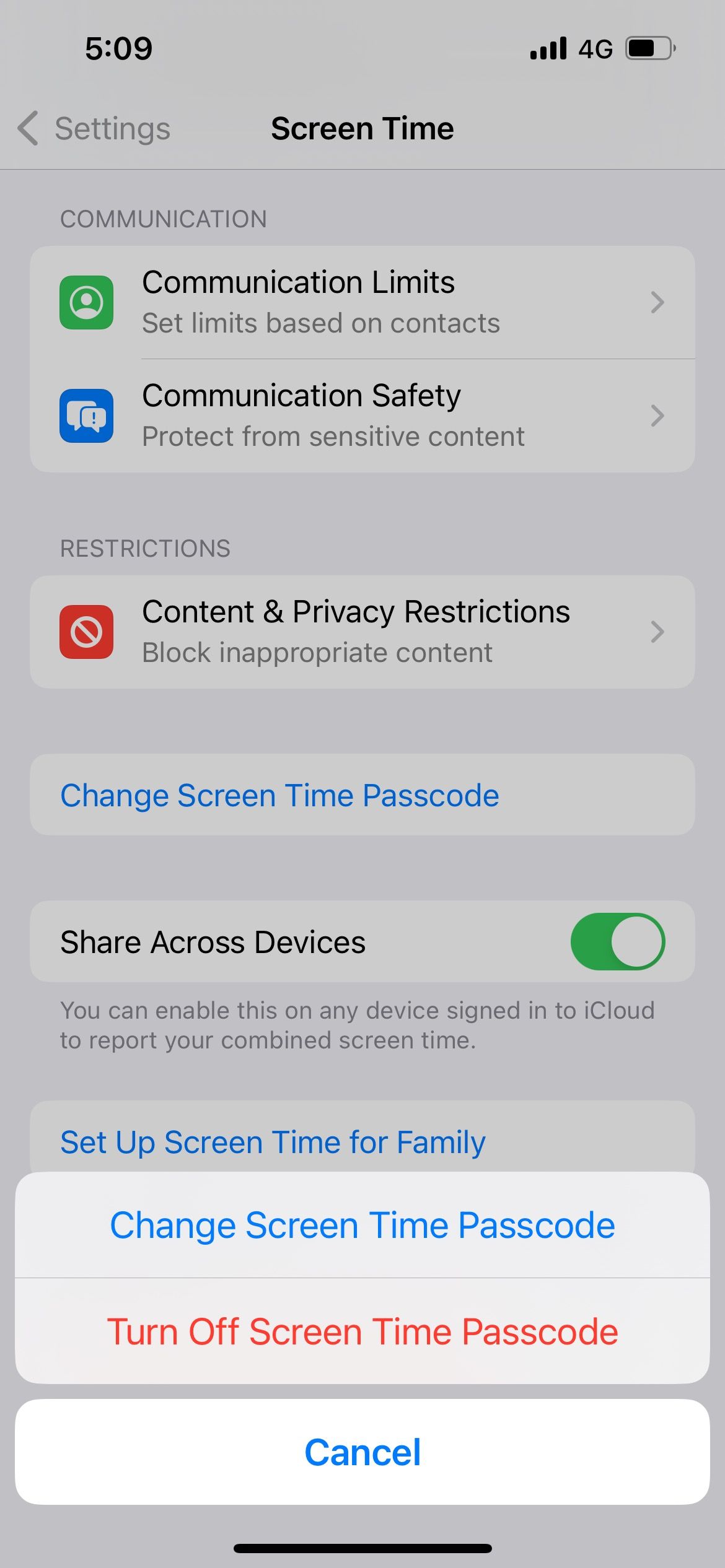 change screen time passcode pop up on iphone