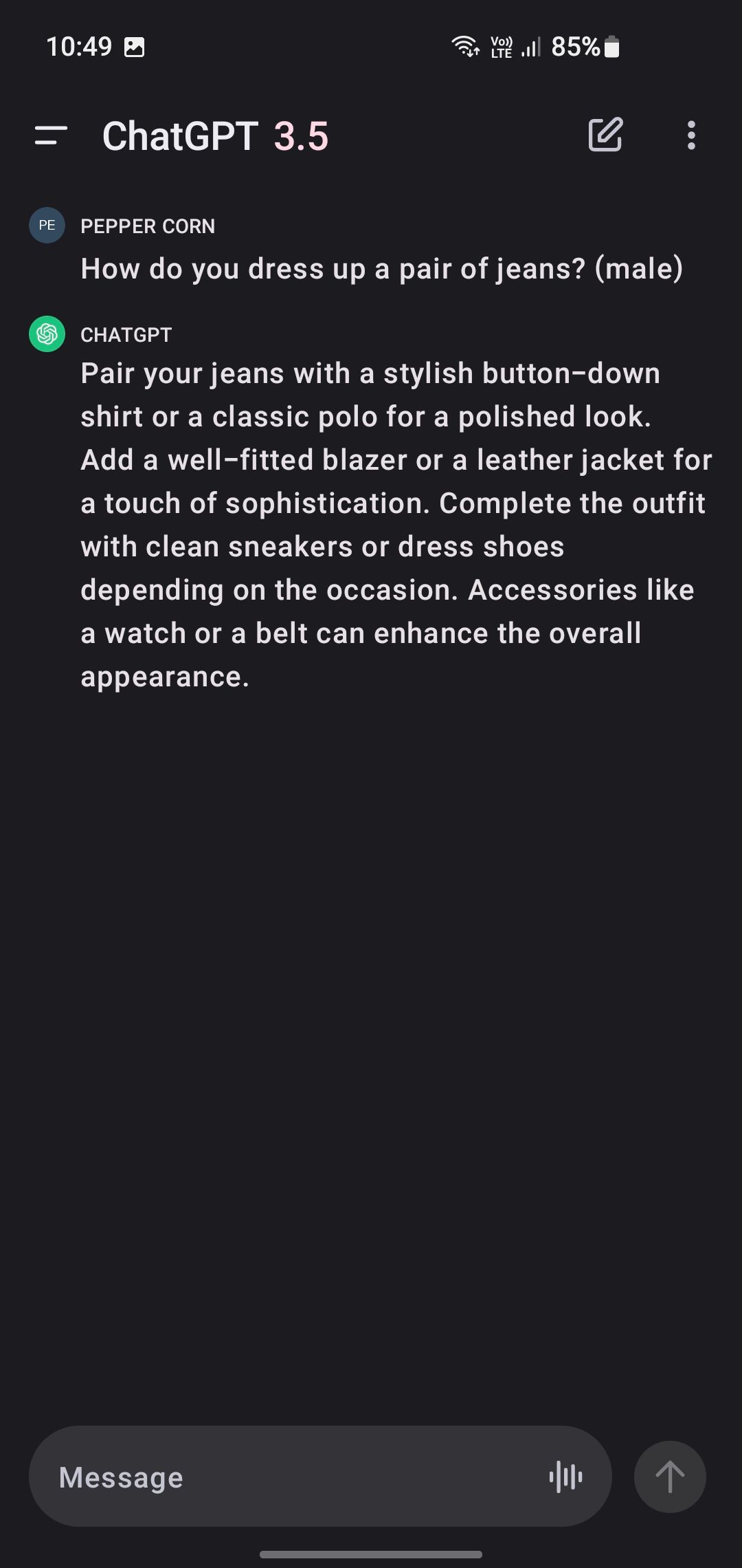 ChatGPT advice for dressing up jeans