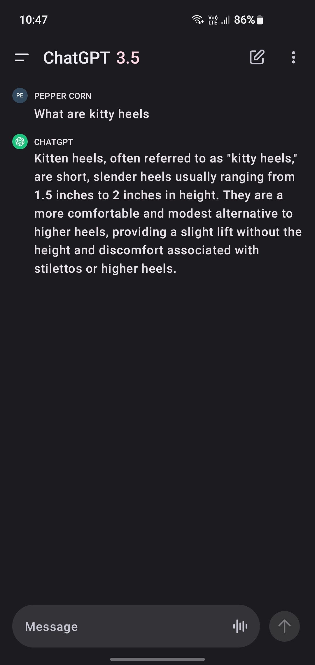 ChatGPT explains what kitty heels are