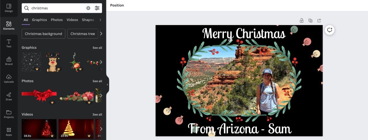 Christmas card created from scratch in Canva Editor