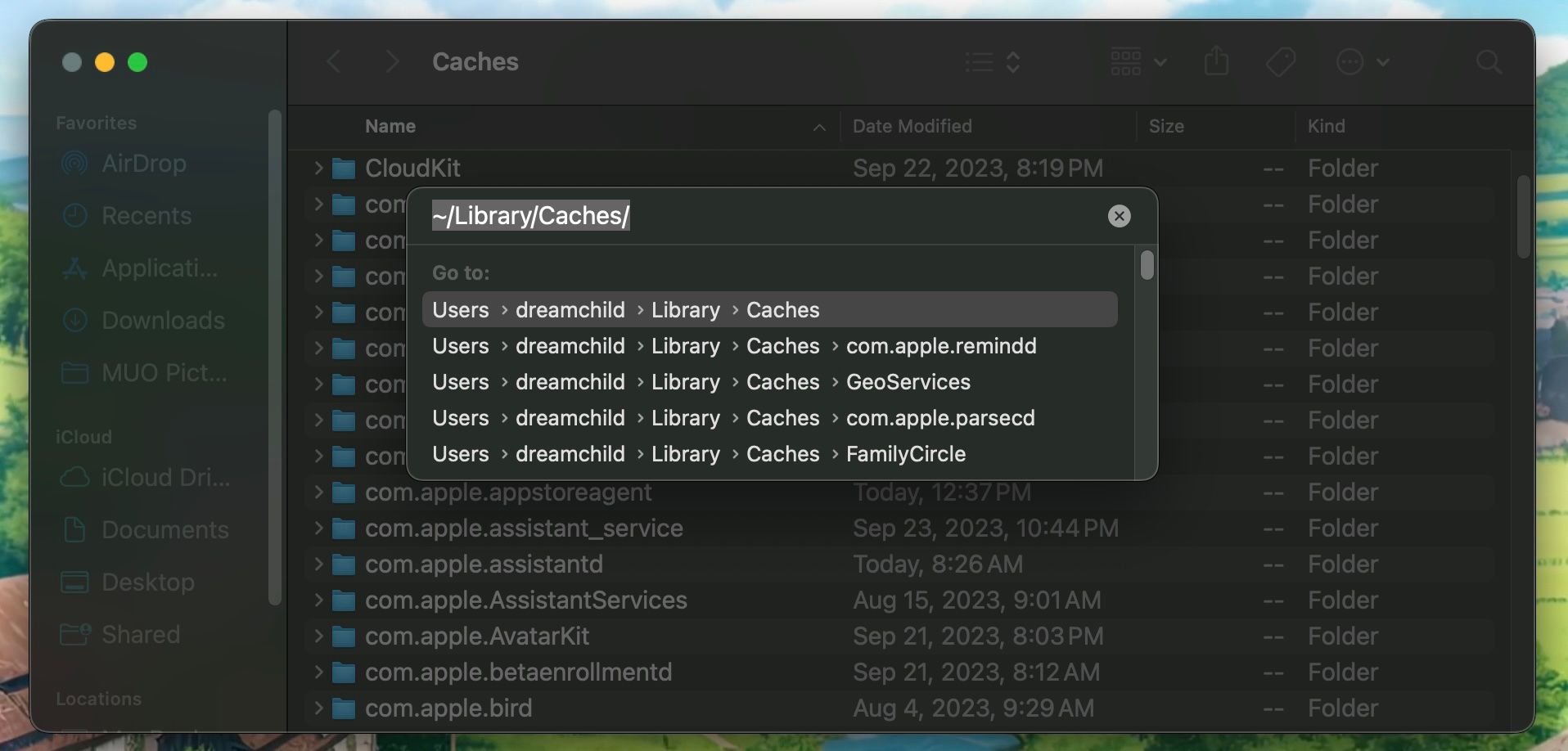 Clearing cache files with Finder on macOS