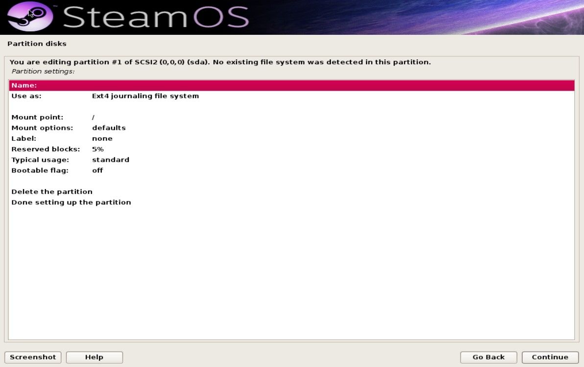 configuring the new partition in the steamos installer-1