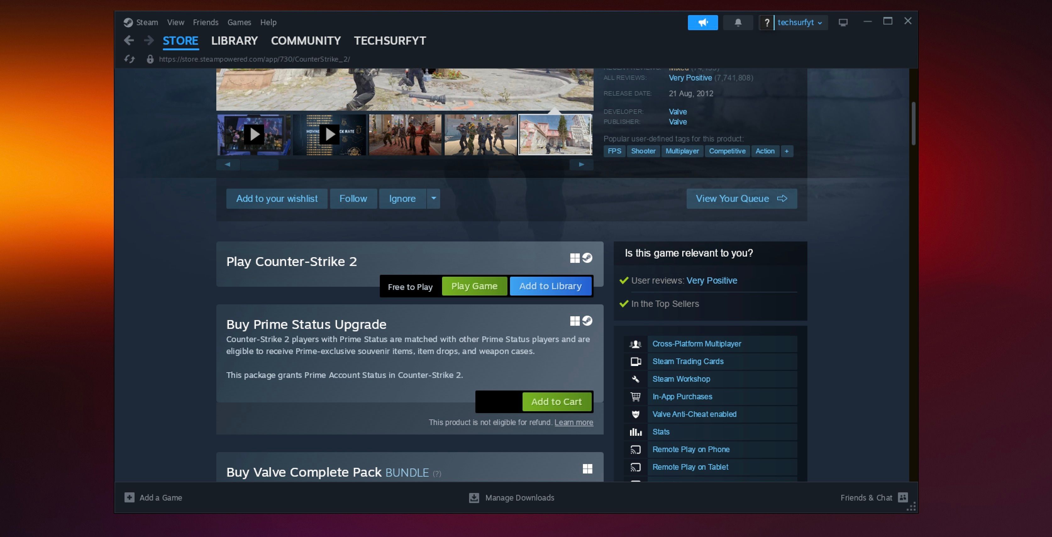 Page Steam de Counter-Strike 2