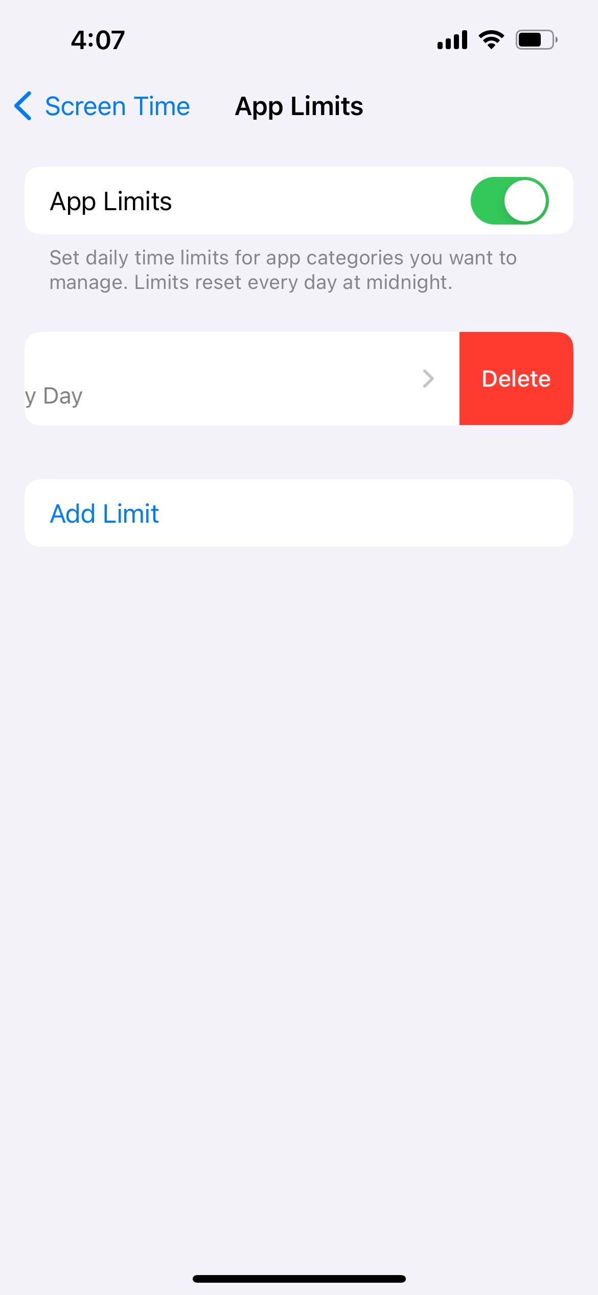 delete iphone screen time app limit