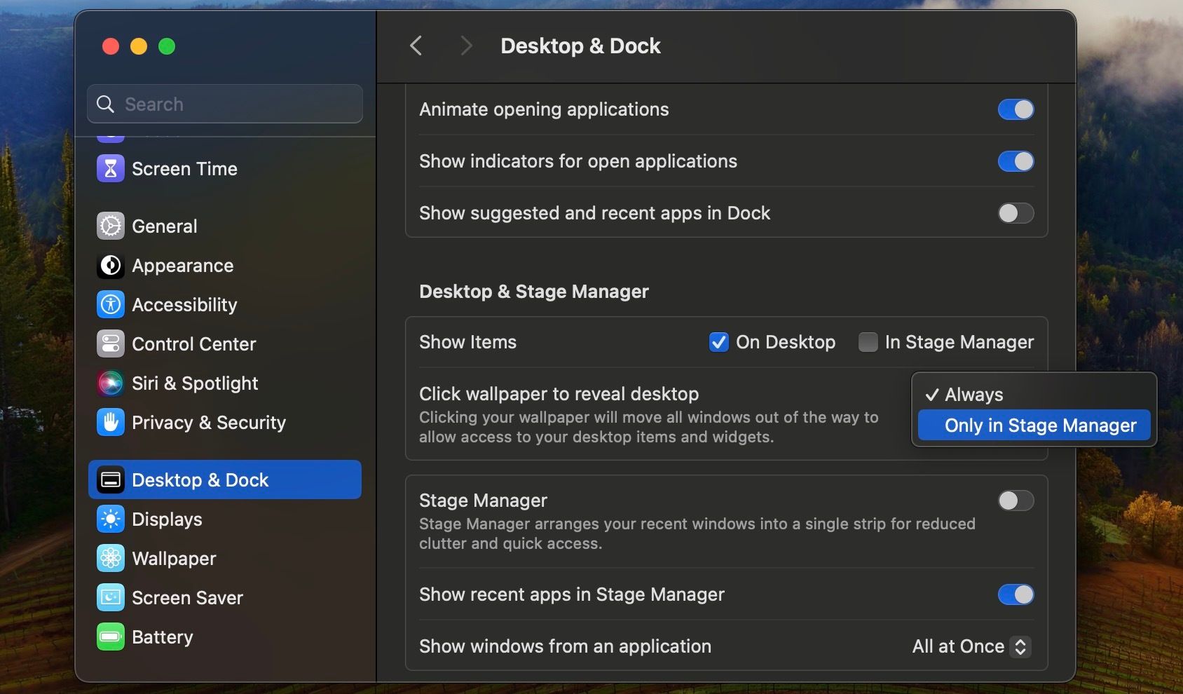 desktop and dock settings in macos sonoma