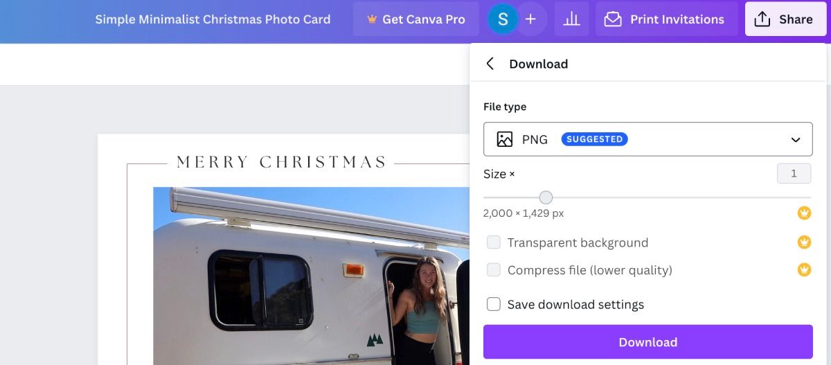 Downloading Christmas Card on Canva