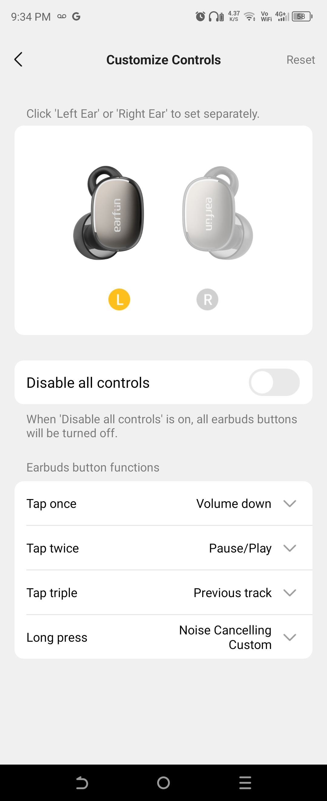 earfun free pro 3 earfun app کنترل های لمسی را خاموش می کند